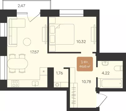 1-к кв. Ямало-Ненецкий АО, Новый Уренгой Уютный мкр,  (44.65 м)