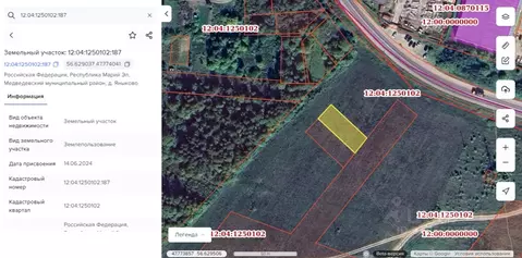 Участок в Марий Эл, Медведевский район, Руэмское с/пос, д. Яныково  ...