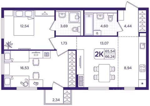 2-к кв. Приморский край, Владивосток ул. Борисенко (66.24 м)