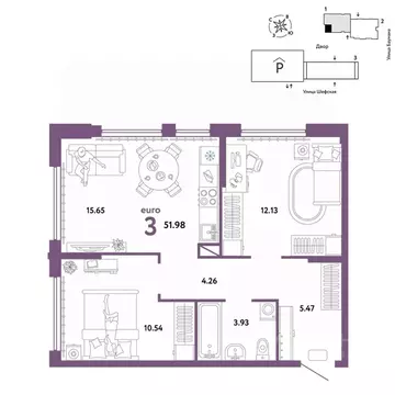 3-к кв. Свердловская область, Екатеринбург ул. Шефская, 22А (51.98 м)