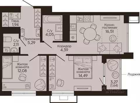 2-к кв. Свердловская область, Екатеринбург Вокзальный жилрайон,  (62.5 ...