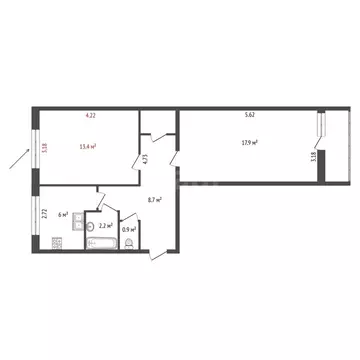 1к в 2-комнатной квартире (13.4 м)