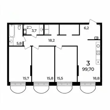 3-к кв. Нижегородская область, Нижний Новгород ул. Воровского, 8 (99.6 ...