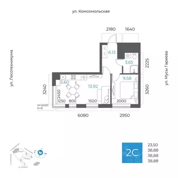 2-к кв. Башкортостан, Уфа Глумилино-1 мкр, 8-е Небо жилой комплекс ...