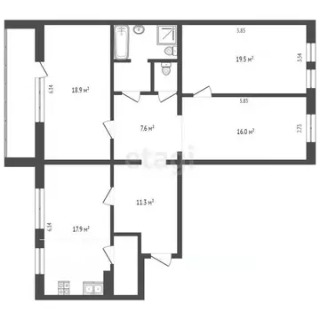 3-к кв. Вологодская область, Вологда ул. Маршала Конева, 26Б (102.0 м)