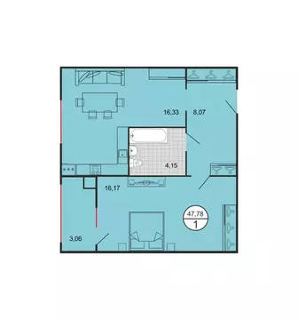 1-к кв. Ставропольский край, Ставрополь № 15 мкр,  (47.78 м)