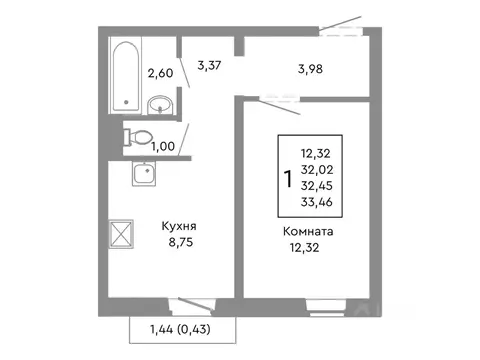 1-к кв. Челябинская область, Челябинск Нефтебазовая ул., 1-13 (32.45 ...