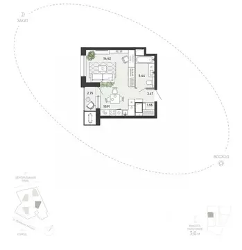 Студия Тульская область, Тула Премьер Парк жилой комплекс (37.54 м)