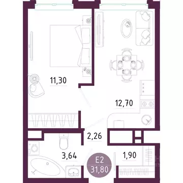 1-к кв. Тульская область, Тула ул. Купцов Гречихиных (31.8 м)