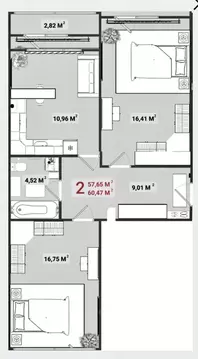 2-к кв. Тверская область, Тверь бул. Гусева, 57 (60.5 м)