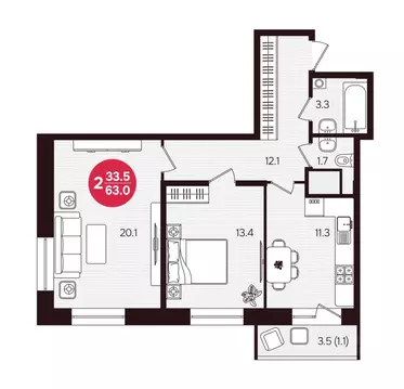 2-к кв. Чувашия, Новочебоксарск ул. 10-й Пятилетки, поз5 (63.0 м)