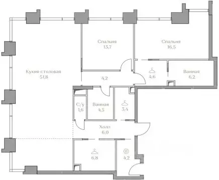 2-к кв. Москва Коллекция Лужники жилой комплекс (123.5 м)