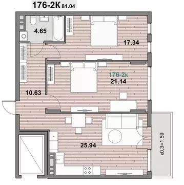 2-к кв. Калининградская область, Зеленоградск ул. Гагарина (81.29 м)