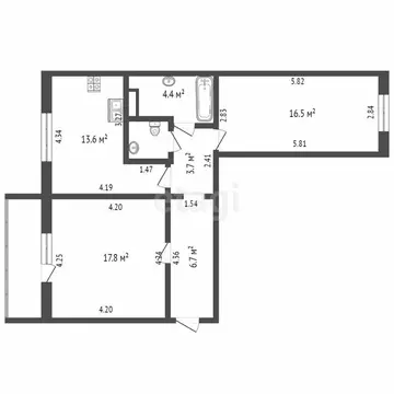 2-комнатная квартира: Челябинск, улица Коммунаров, 94 (64.8 м)