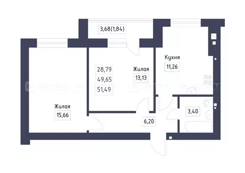 2-к кв. Татарстан, Лаишевский район, с. Сокуры  (51.49 м)