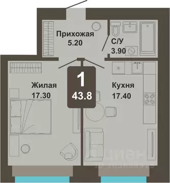 1-к кв. Чувашия, Чебоксары ул. И.П. Прокопьева (43.8 м)
