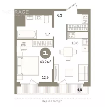 1-комнатная квартира: Екатеринбург, улица Академика Ландау, 7 (38.4 м)