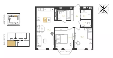 2-к кв. Краснодарский край, Краснодар Самолет кв-л,  (58.4 м)