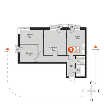 3-к кв. Московская область, Химки Сходня мкр, ул. Фрунзе, 30 (61.2 м)