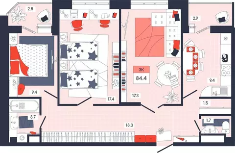 3-к кв. Тульская область, Тула ул. Академика Насоновой, 9 (84.4 м)