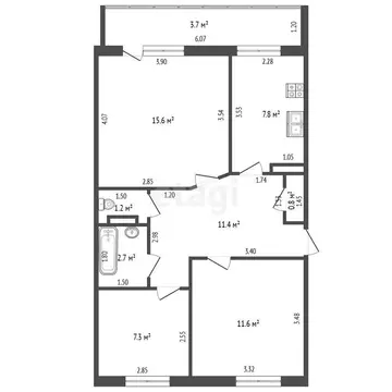 3-комнатная квартира: Гурьевск, Западный переулок, 24 (58.4 м)