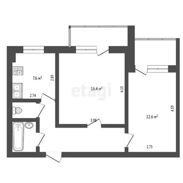 2-комнатная квартира: Комсомольское, Советская улица, 8 (51.8 м)