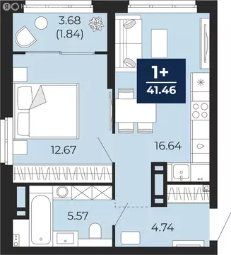 1-комнатная квартира: Тюмень, Камчатская улица, 107к1 (43.3 м)