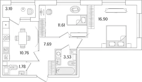 2-к кв. Санкт-Петербург Аурум жилой комплекс (53.82 м)