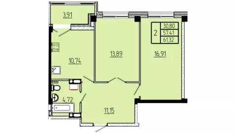 2-к кв. Омская область, Омск Волгоградская ул., с3 (61.32 м)
