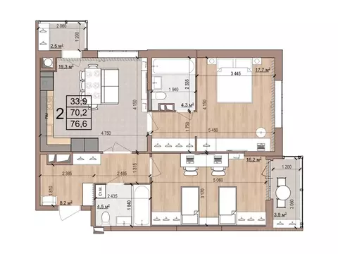 2-к кв. Рязанская область, Рязань Медицинская ул., 3 (76.6 м)