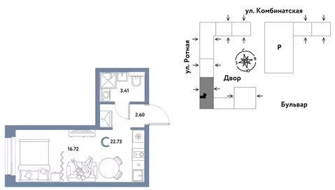 1-комнатная квартира: Екатеринбург, Ленинский район (22.73 м)