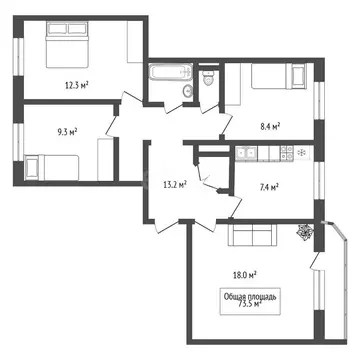 4-комнатная квартира: Новосибирск, Ипподромская улица, 32/1 (73.5 м)