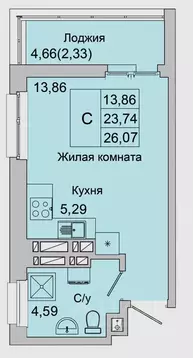Студия Ростовская область, Батайск ул. Булгакова, 11 (26.07 м)