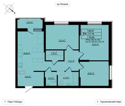 3-комнатная квартира: Обнинск, улица Мира, 2 (79.6 м)