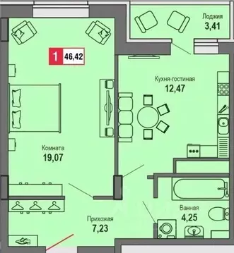 1-к кв. Тверская область, Тверь Оснабрюкская ул., 22к1 (46.42 м)