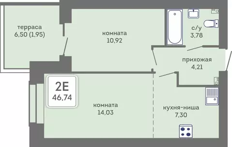 2-к кв. Пермский край, Пермь Кировоградская ул., 28 (46.74 м)