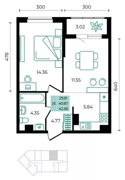 2-к кв. Адыгея, Майкопский район, пос. Тульский ул. Заречная (42.38 м)