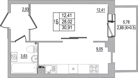 1-к кв. Псковская область, Псков ул. Юности, 32 (30.91 м)