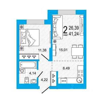 1-к кв. Башкортостан, Уфа Революционная ул., 98/4 (41.24 м)