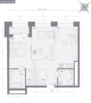 2-к кв. Татарстан, Казань 1712 жилой комплекс (67.9 м)