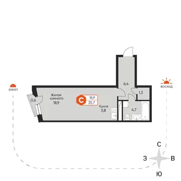 1-к кв. Московская область, Химки Сходня мкр, ул. Фрунзе, 30 (35.3 м)