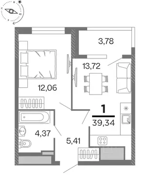 1-к кв. Рязанская область, Рязань Бирюзова Парк жилой комплекс (39.34 ...