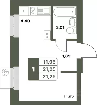 1-к кв. Башкортостан, Уфимский район, с. Миловка  (21.25 м)