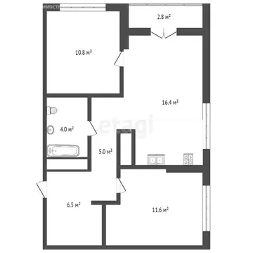 2-комнатная квартира: Тюмень, Краснооктябрьская улица, 4Ак2 (54 м)