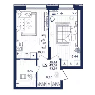 1-к кв. Тульская область, Тула Гармония жилой комплекс (43.67 м)