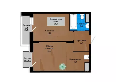 2-к кв. Забайкальский край, Чита просп. Маршала Жукова (36.5 м)