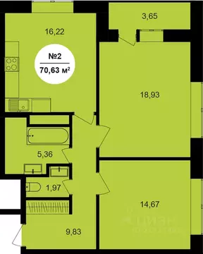 2-к кв. Калужская область, Обнинск 51А мкр, Парковый Центр жилой ...