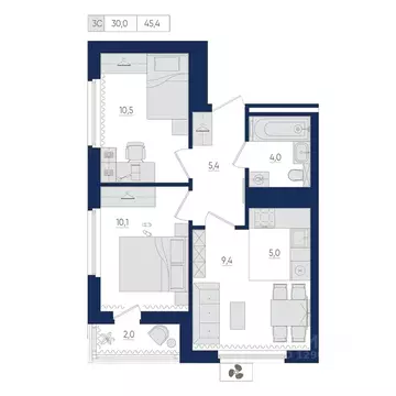 3-к кв. Башкортостан, Уфа ул. Евгения Столярова, 13 (45.4 м)