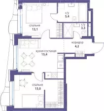 2-комнатная квартира: Москва, ЮВАО, район Лефортово, ЖК Символ (55.4 ...