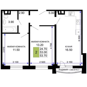 2-к кв. Краснодарский край, Анапа Песчаный жилой комплекс (53.7 м)